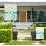 Teal Circles & Stripes Large Garden Flag - Double Sided (Personalized)
