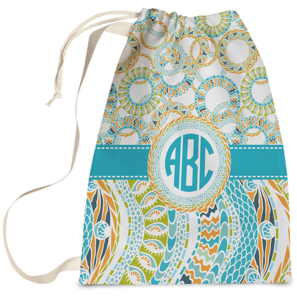 Custom Teal Circles & Stripes Laundry Bag - Large (Personalized)