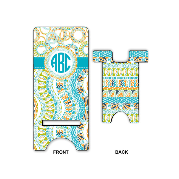 Teal Circles & Stripes Large Phone Stand - Front & Back