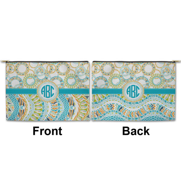 Teal Circles & Stripes Large Zipper Pouch Approval (Front and Back)
