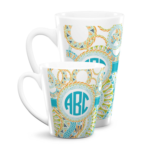 Teal Circles & Stripes Latte Mugs Main