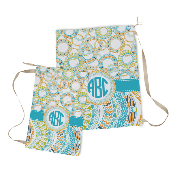 Teal Circles & Stripes Laundry Bag - Both Bags