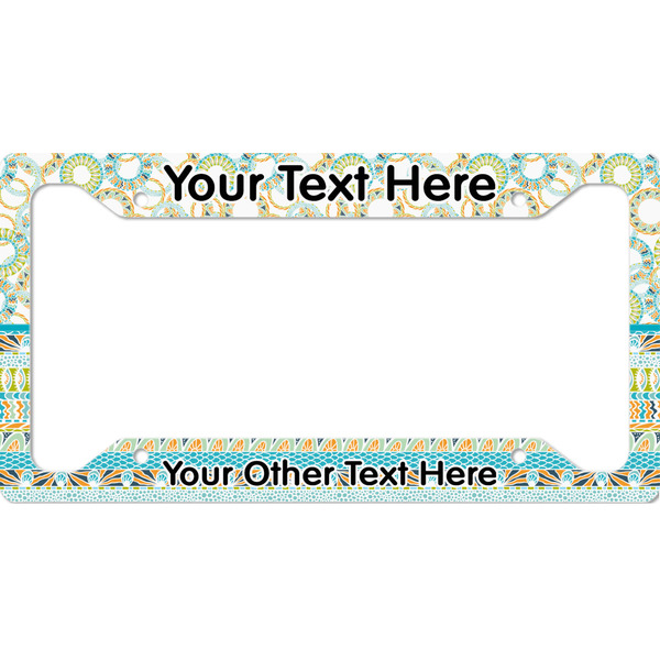Custom Teal Circles & Stripes License Plate Frame - Style A (Personalized)