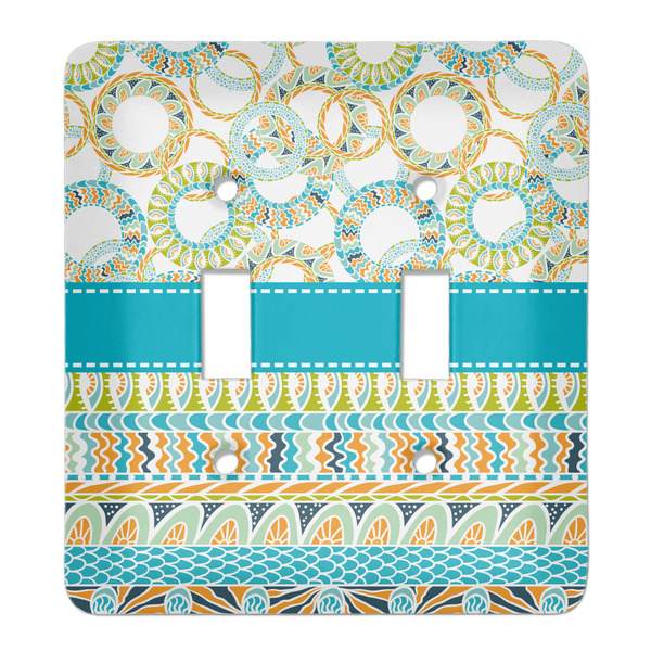 Custom Teal Circles & Stripes Light Switch Cover (2 Toggle Plate)