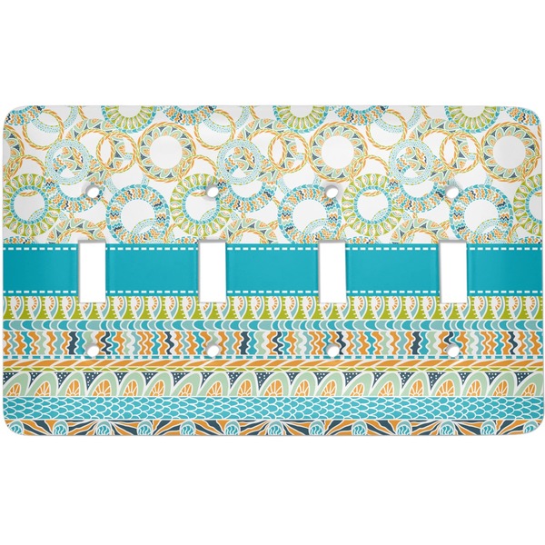 Custom Teal Circles & Stripes Light Switch Cover (4 Toggle Plate)