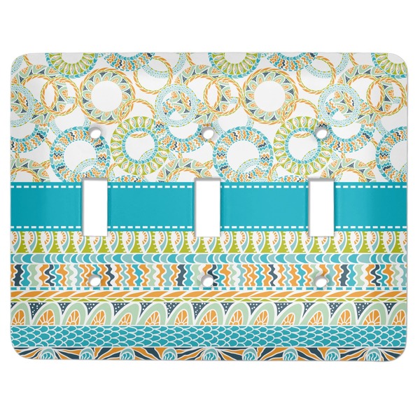 Custom Teal Circles & Stripes Light Switch Cover (3 Toggle Plate)