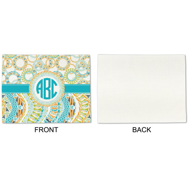 Teal Circles & Stripes Linen Placemat - APPROVAL Single (single sided)