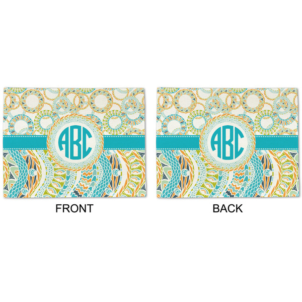 Teal Circles & Stripes Linen Placemat - APPROVAL (double sided)