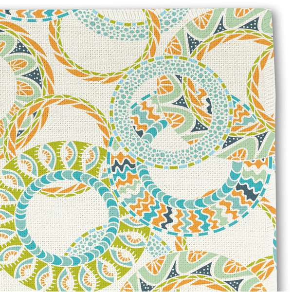 Teal Circles & Stripes Linen Placemat - DETAIL