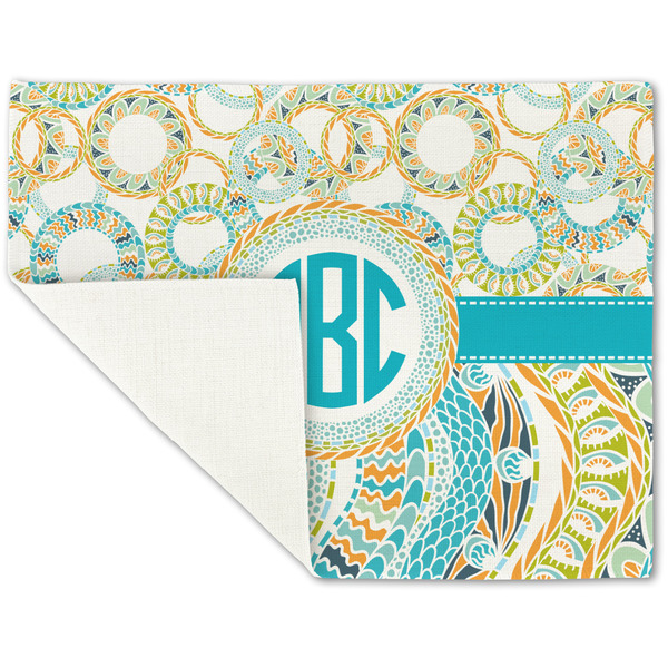 Teal Circles & Stripes Linen Placemat - Folded Corner (single side)