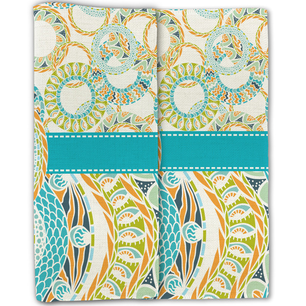 Teal Circles & Stripes Linen Placemat - Folded Half (double sided)
