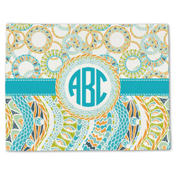 Teal Circles & Stripes Single-Sided Linen Placemat - Single w/ Monogram