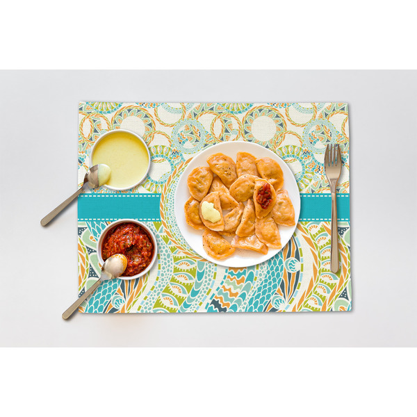 Teal Circles & Stripes Linen Placemat - Lifestyle (single)