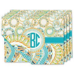 Teal Circles & Stripes Linen Placemat w/ Monogram