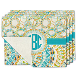 Teal Circles & Stripes Single-Sided Linen Placemat - Set of 4 w/ Monogram