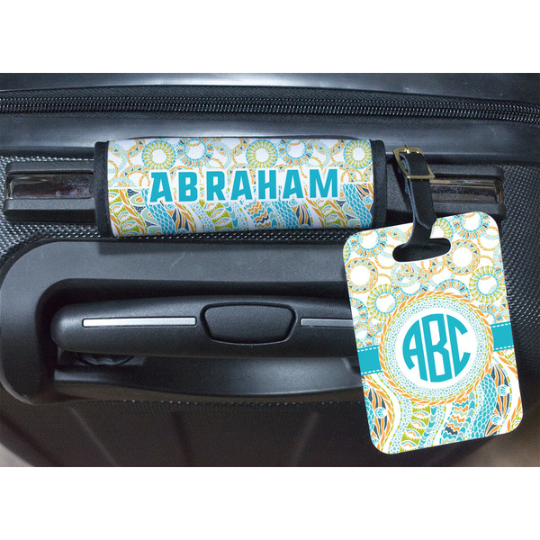 Teal Circles & Stripes Luggage Wrap & Tag