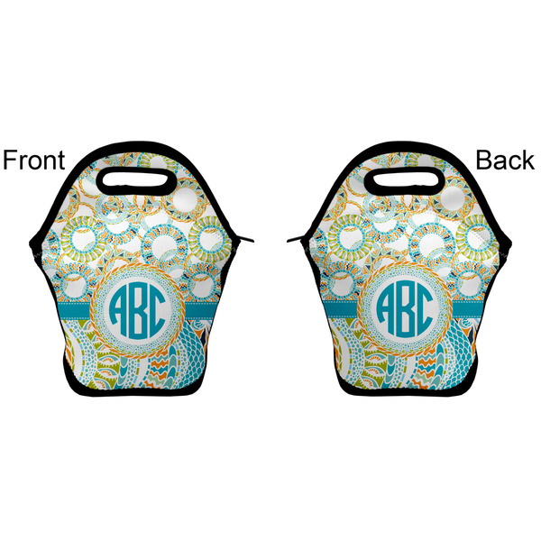 Teal Circles & Stripes Lunch Bag - Front and Back