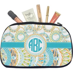 Teal Circles & Stripes Makeup / Cosmetic Bag - Medium (Personalized)