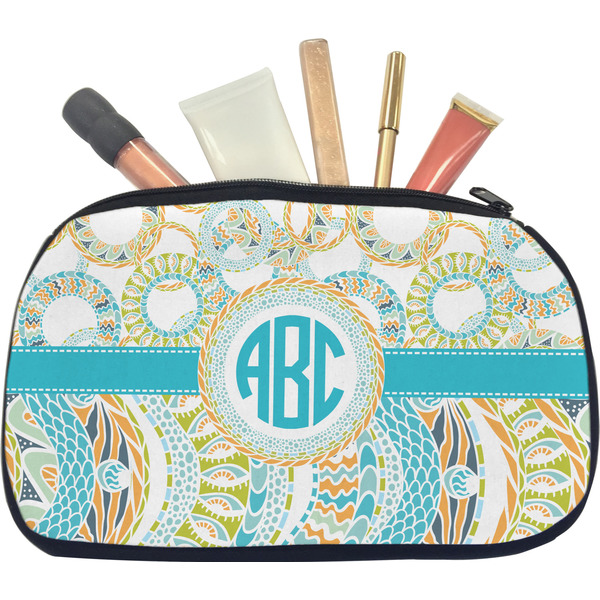 Teal Circles & Stripes Makeup Bag Medium