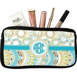Teal Circles & Stripes Makeup / Cosmetic Bag - Small (Personalized)