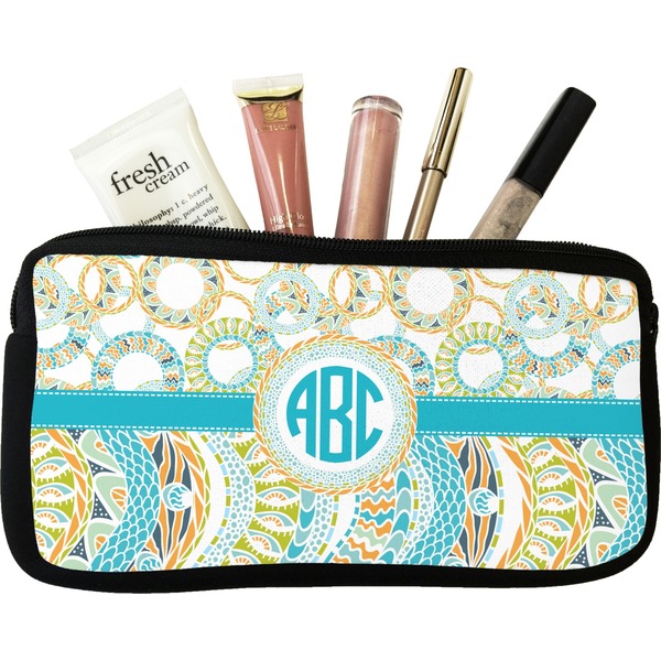 Custom Teal Circles & Stripes Makeup / Cosmetic Bag - Small (Personalized)