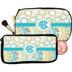 Teal Circles & Stripes Makeup / Cosmetic Bag (Personalized)
