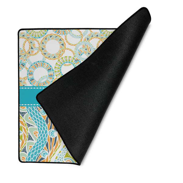 Teal Circles & Stripes Medium Gaming Mats - FRONT W/FOLD