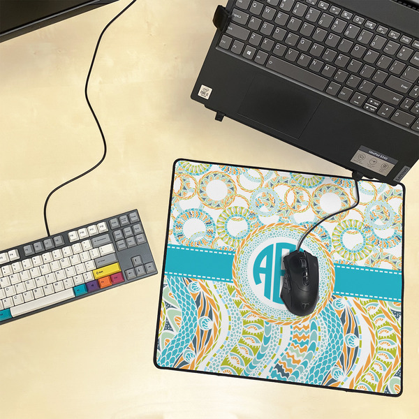 Teal Circles & Stripes Medium Gaming Mats - LIFESTYLE