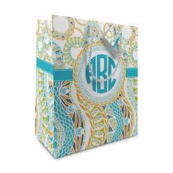 Teal Circles & Stripes Medium Gift Bag (Personalized)