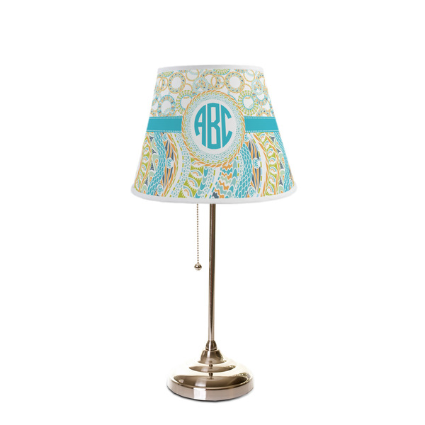 Teal Circles & Stripes Poly Film Empire Lampshade - On Stand