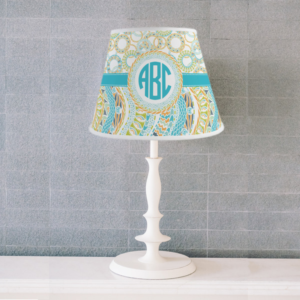Teal Circles & Stripes Poly Film Empire Lampshade - Lifestyle