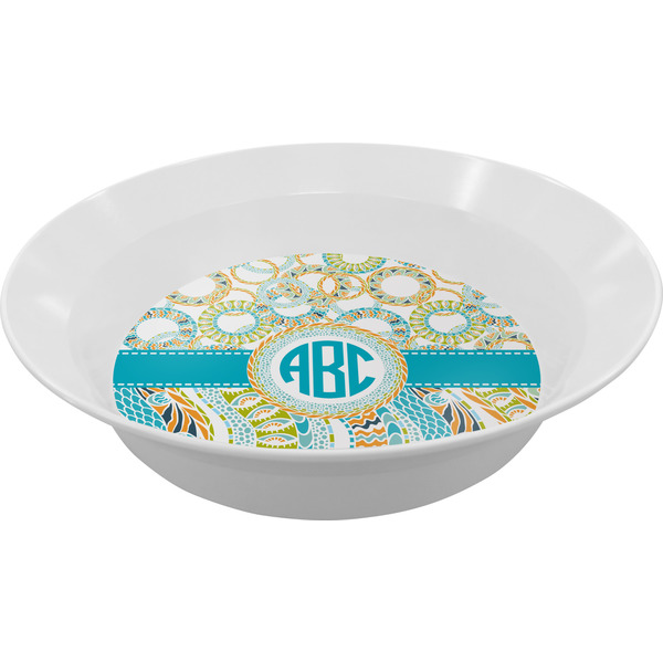 Custom Teal Circles & Stripes Melamine Bowl (Personalized)