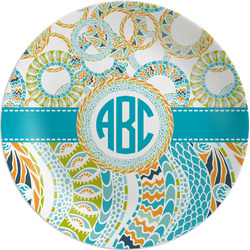 Teal Circles & Stripes Melamine Plate (Personalized)