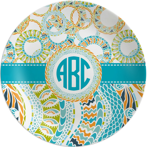 Custom Teal Circles & Stripes Melamine Salad Plate - 8" (Personalized)