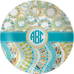 Teal Circles & Stripes Melamine Plate - 10" (Personalized)