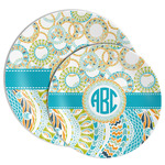 Teal Circles & Stripes Melamine Plate (Personalized)