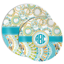 Teal Circles & Stripes Melamine Plate (Personalized)