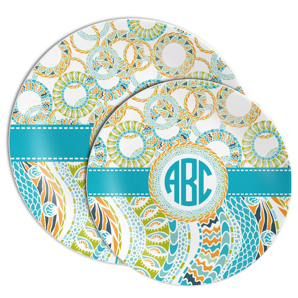 Teal Circles & Stripes Melamine Plates - PARENT/MAIN