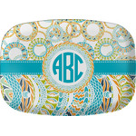 Teal Circles & Stripes Melamine Platter w/ Monogram