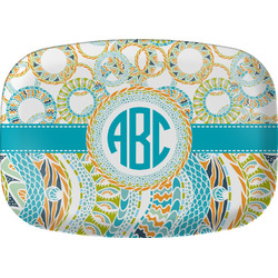 Teal Circles & Stripes Melamine Platter w/ Monogram