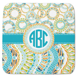 Teal Circles & Stripes Memory Foam Bath Mat - 48"x48" (Personalized)