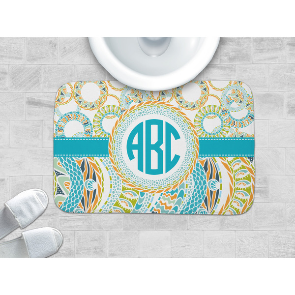 Teal Circles & Stripes Memory Foam Bath Mat - LIFESTYLE 34x21