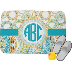 Teal Circles & Stripes Memory Foam Bath Mat (Personalized)