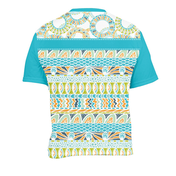 Teal Circles & Stripes Men's Crew Neck T Shirt Medium - Back