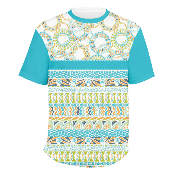 Custom Teal Circles & Stripes Men's Crew T-Shirt