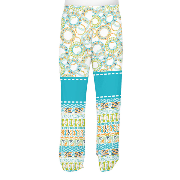 Teal Circles & Stripes Men's Pjs Back - on model