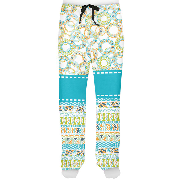 Teal Circles & Stripes Men's Pjs Front - on model