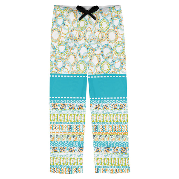 Custom Teal Circles & Stripes Mens Pajama Pants - XL