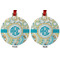 Teal Circles & Stripes Metal Ball Ornament - Front and Back