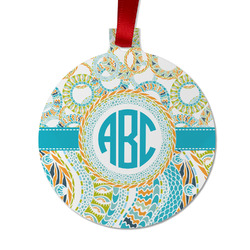 Teal Circles & Stripes Metal Ball Ornament - Double Sided w/ Monogram